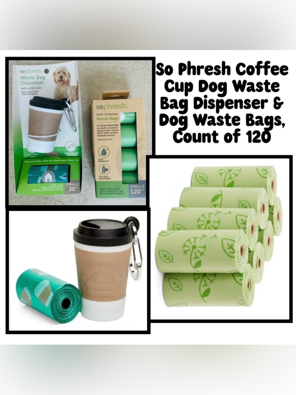 So Phresh Coffee Cup Dog Waste Bag Dispenser & Dog Waste Bags, Count of 120